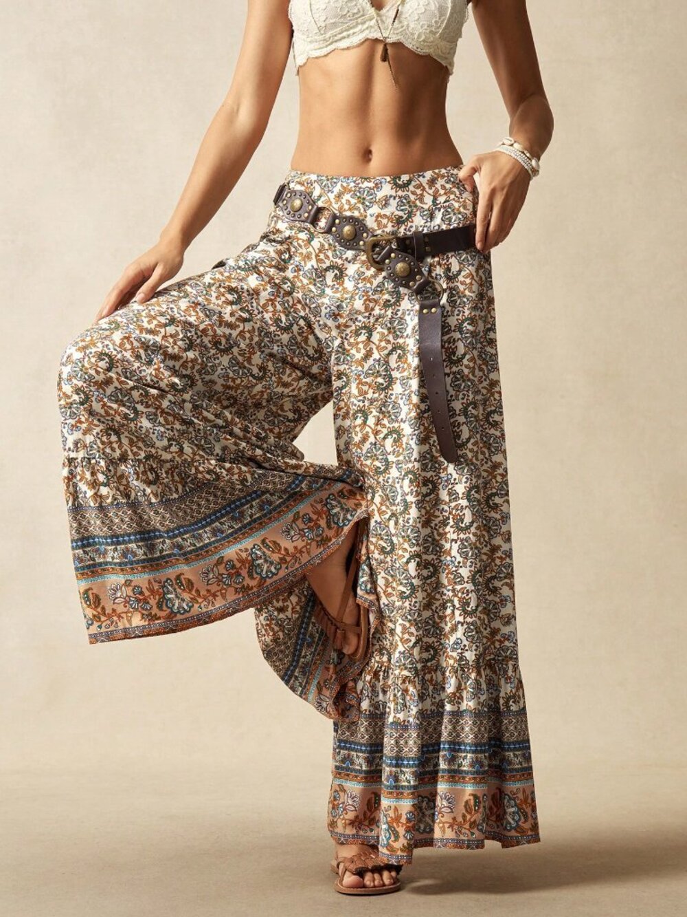 Multicolor Boho Women's Plus Size Casual Pants - Picture 4 of 7